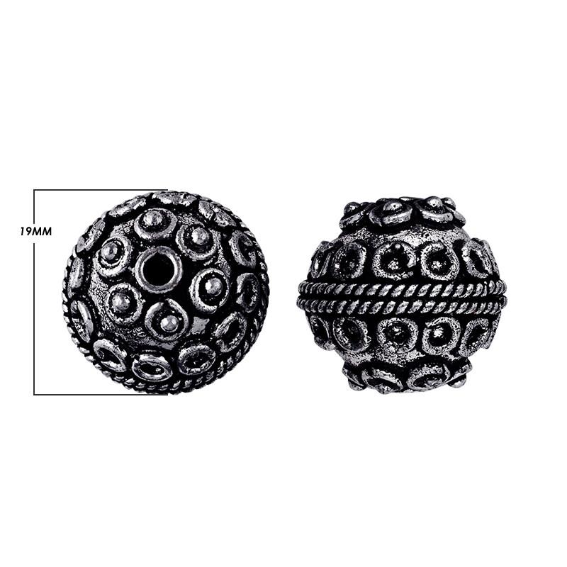 Silver overlay over copper raised dot motif round bead from India with oxidized silver finish for wholesale jewelry making