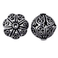 Silver overlay over copper openwork floral sphere bead from India with oxidized silver finish for wholesale jewelry making