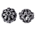 Silver overlay over copper granulated openwork floral round bead from India with oxidized silver finish for wholesale jewelry making