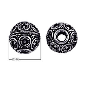 Silver overlay over copper handcrafted dotted spherical bead from India with antique silver finish