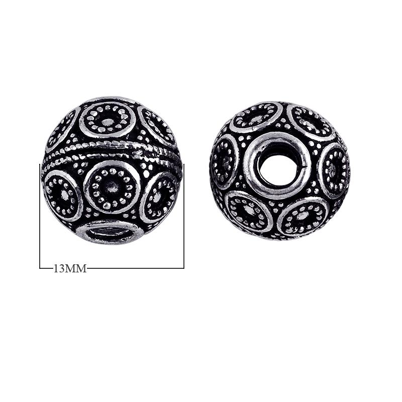 Silver overlay over copper handcrafted dotted spherical bead from India with antique silver finish