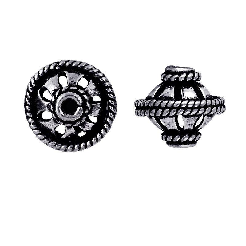 Silver overlay over copper handcrafted openwork rope bead from India with antique silver finish