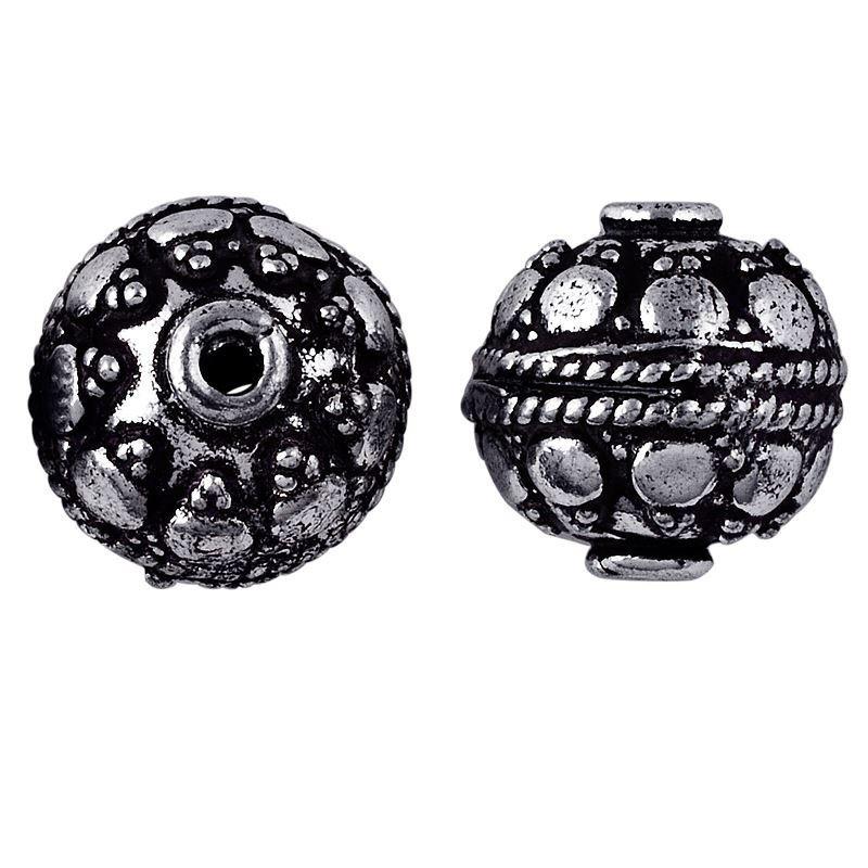 Silver overlay over copper handcrafted studded round bead from India with antique silver finish