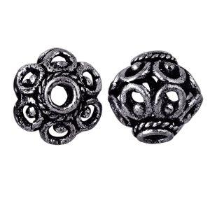 Silver overlay over copper handcrafted openwork floral bead from India with antique silver finish