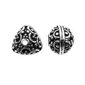 Silver overlay over copper handcrafted cone bead from India with scroll design and antique finish
