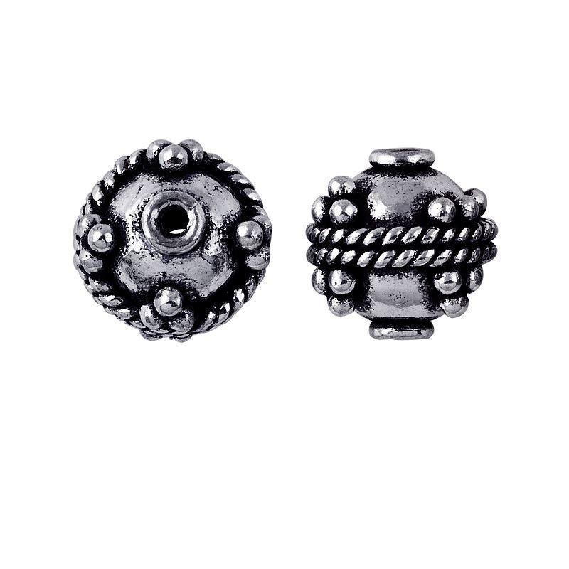 Silver overlay over copper handcrafted rope band bead from India with antique silver finish