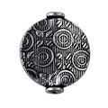 Wholesale lot of silver overlay over copper flat round disc beads with geometric etching, handcrafted in India.