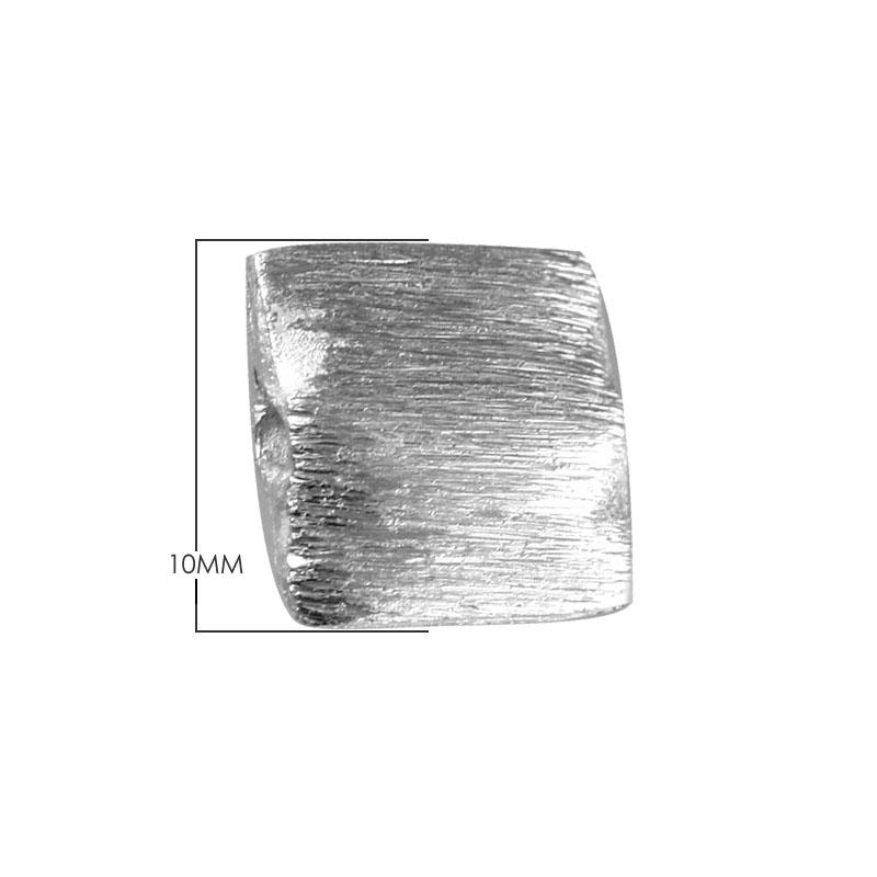 Handcrafted silver overlay over copper curved rectangular bead with textured finish made in India