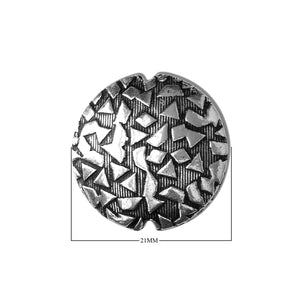 Handcrafted dome bead cap with silver overlay over copper, featuring geometric triangle texture and oxidized finish, made in India.