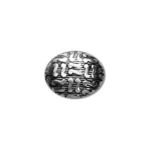 Handcrafted oval bead cap with silver overlay over copper, featuring raised linear texture and oxidized finish, made in India.