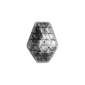 Handcrafted faceted bead cap with silver overlay over copper, featuring engraved geometric motifs and oxidized finish, made in India.