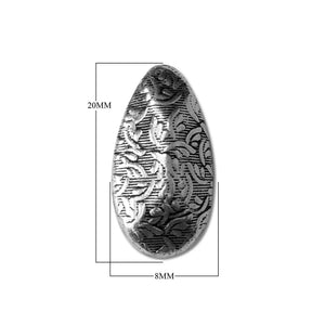 Handcrafted long oval bead cap with silver overlay over copper, featuring floral vine texture and oxidized finish, made in India.