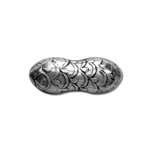 Handcrafted double oval bead cap with silver overlay over copper, featuring floral vine texture and oxidized finish, made in India.