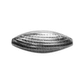 Handcrafted long oval bead cap with silver overlay over copper, featuring grid textured design and oxidized finish, made in India.