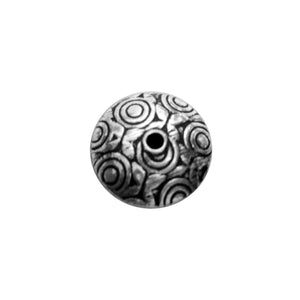 Handcrafted round silver overlay over copper bead with concentric circular Indian design and antique finish