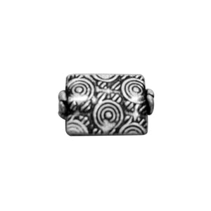 Handcrafted rectangular silver overlay over copper bead with concentric circular Indian design and antique finish