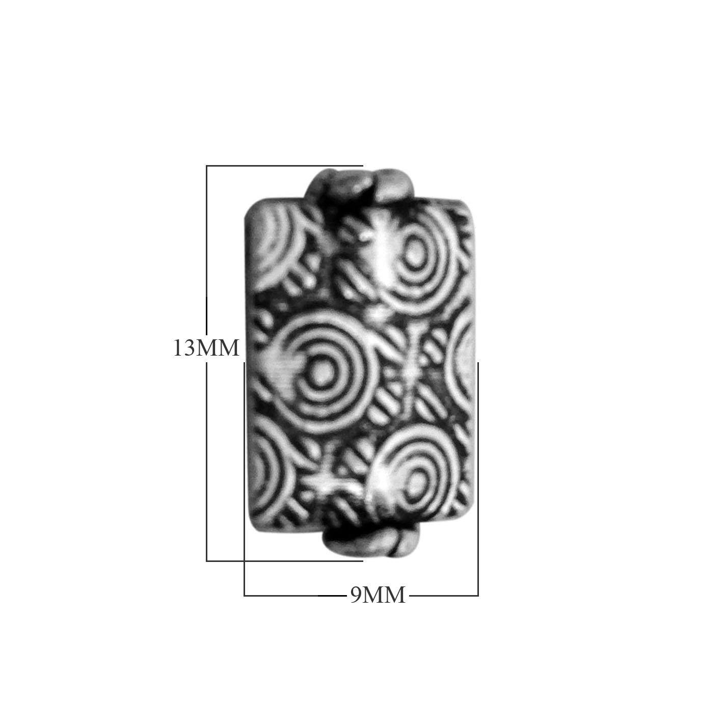 Handcrafted rectangular silver overlay over copper bead with concentric circular Indian design and antique finish