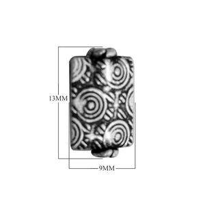 Handcrafted rectangular silver overlay over copper bead with concentric circular Indian design and antique finish