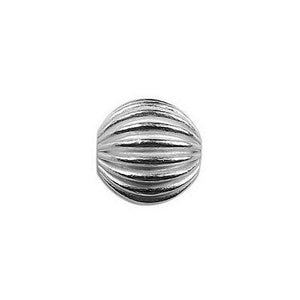 Handcrafted ribbed round silver overlay over copper bead with uniform textured design from India