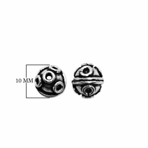 Bulk handcrafted Silver Overlay Over Copper spherical beads with raised circular detailing and antique silver finish, made in India.