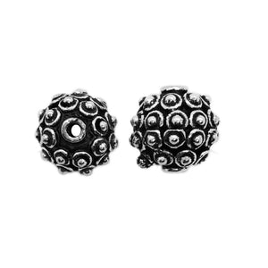 Bulk handcrafted Silver Overlay Over Copper dome beads with raised circular dot detailing and antique silver finish, made in India.