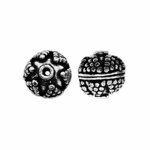 Bulk handcrafted Silver Overlay Over Copper textured round beads with raised dotted pattern and antique silver finish, made in India.