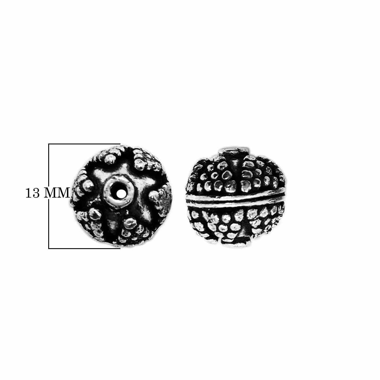 Bulk handcrafted Silver Overlay Over Copper textured round beads with raised dotted pattern and antique silver finish, made in India.