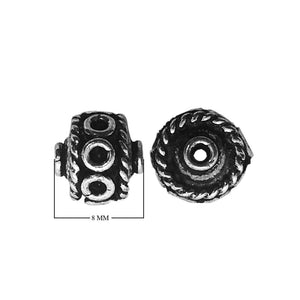 Bulk handcrafted Silver Overlay Over Copper barrel beads with rope detailing and antique silver finish, made in India.