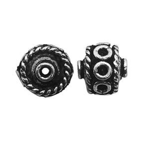 Bulk handcrafted Silver Overlay Over Copper barrel beads with rope detailing and antique silver finish, made in India.