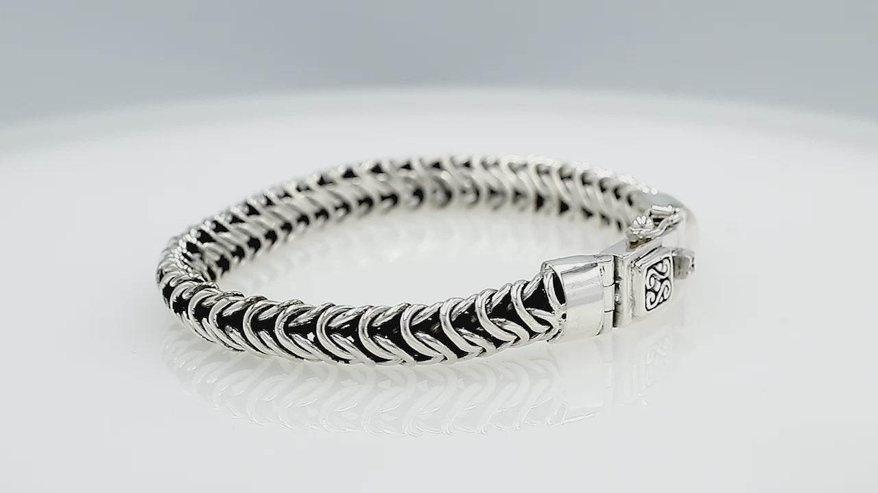 Silver Woven Chain Bracelet With Box Clasp And Safety Latch In 925 Sterling Silver For Wholesale