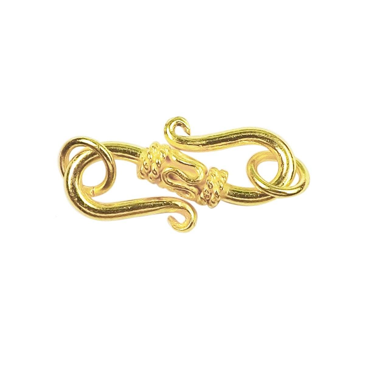 18K Gold Overlay Over Copper decorative S-hook jewelry clasp with ornamental detail, handcrafted artisan jewelry component from India for wholesale supply