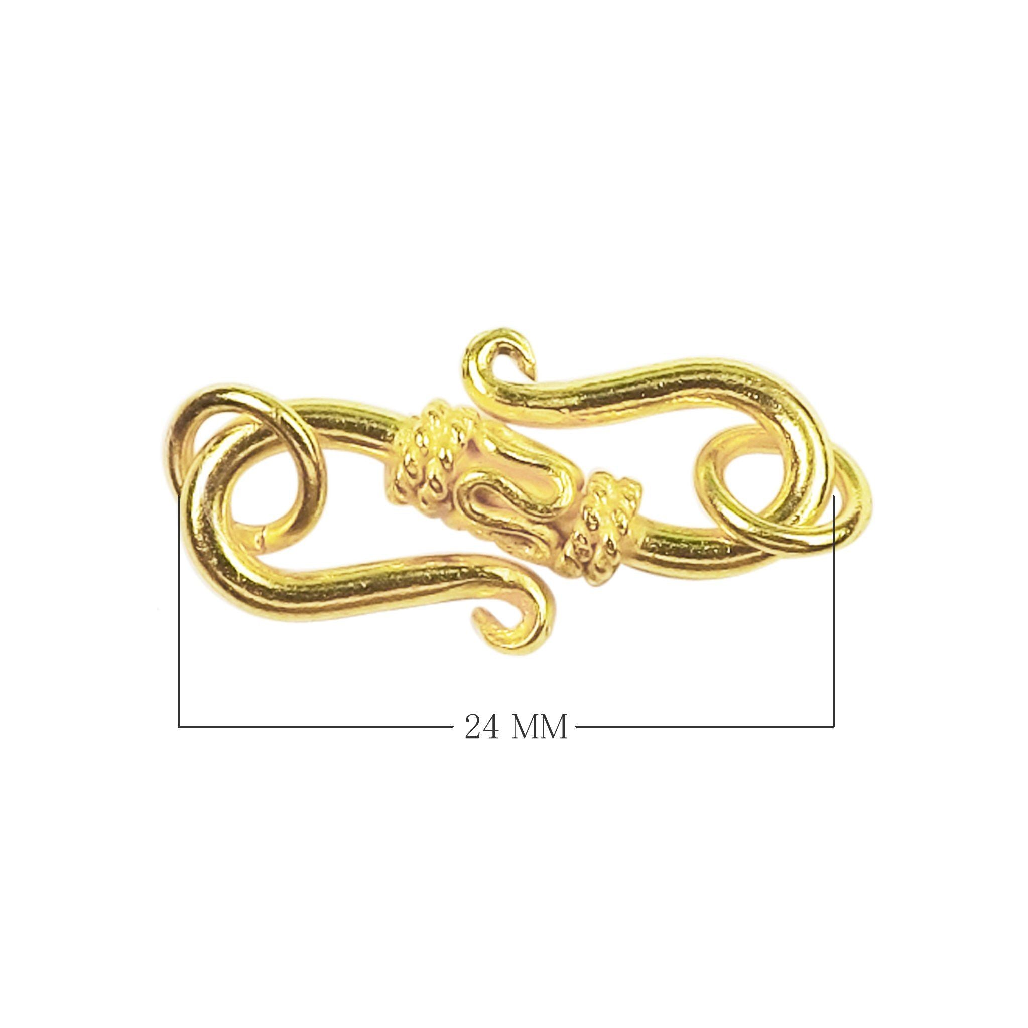 18K Gold Overlay Over Copper decorative S-hook jewelry clasp with ornamental detail, handcrafted artisan jewelry component from India for wholesale supply