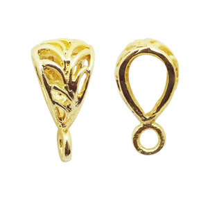 18K Gold Overlay Over Copper cutwork jewelry bail and cap, handcrafted artisan pendant finding from India for wholesale jewelry supply