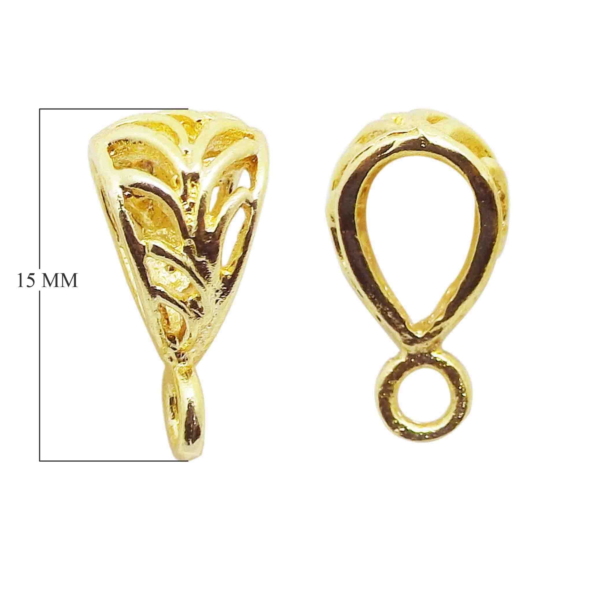 18K Gold Overlay Over Copper cutwork jewelry bail and cap, handcrafted artisan pendant finding from India for wholesale jewelry supply