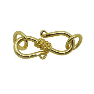 18K Gold Overlay Over Copper decorative wire S-hook jewelry clasp with coiled accent, handcrafted artisan jewelry component from India for wholesale supply