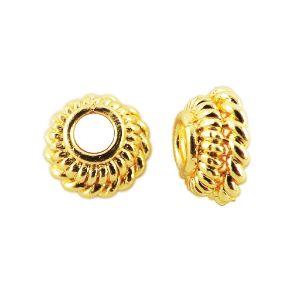 18K Gold Overlay Over Copper rope pattern round bead cap, handcrafted artisan jewelry component from India for wholesale supply