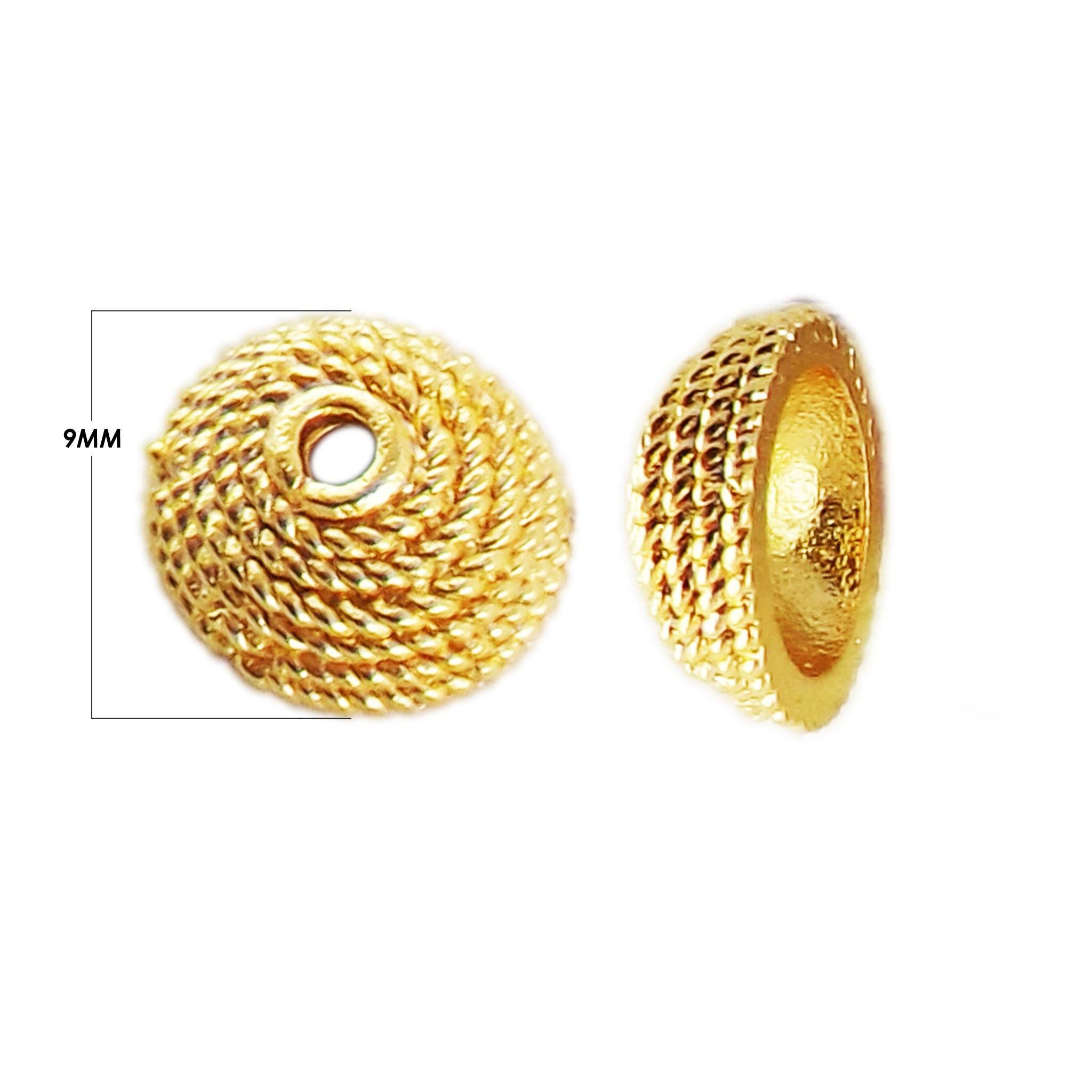 18K Gold Overlay Over Copper spiral texture round bead cap, handcrafted artisan jewelry component from India for wholesale supply