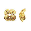 18K Gold Overlay Over Copper spiral texture bead cap with central hole, handcrafted jewelry component from India.