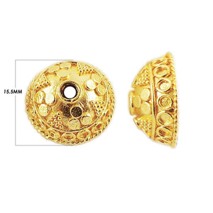 18K Gold Overlay Over Copper hammered disc dome bead cap with textured surface and center hole, handcrafted jewelry component from India.