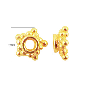 18K Gold Overlay Over Copper granulated bubble edge bead cap with raised detailing and center hole, handcrafted jewelry component from India.