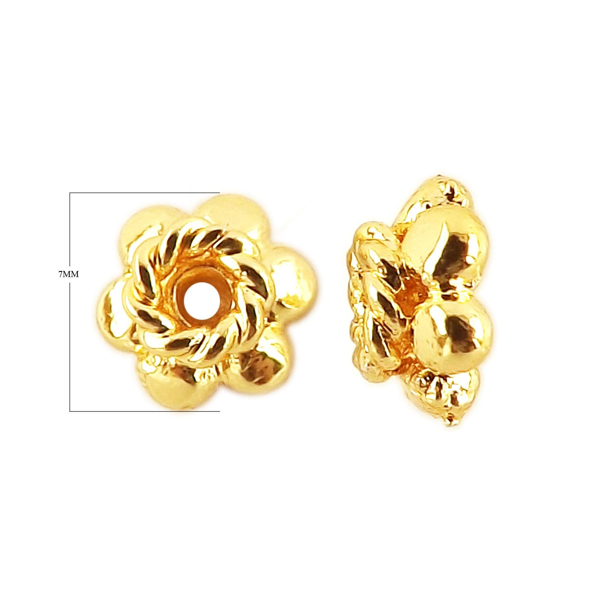 18K Gold Overlay Over Copper floral bead cap with rounded petal design and twisted center detail, handcrafted in India.