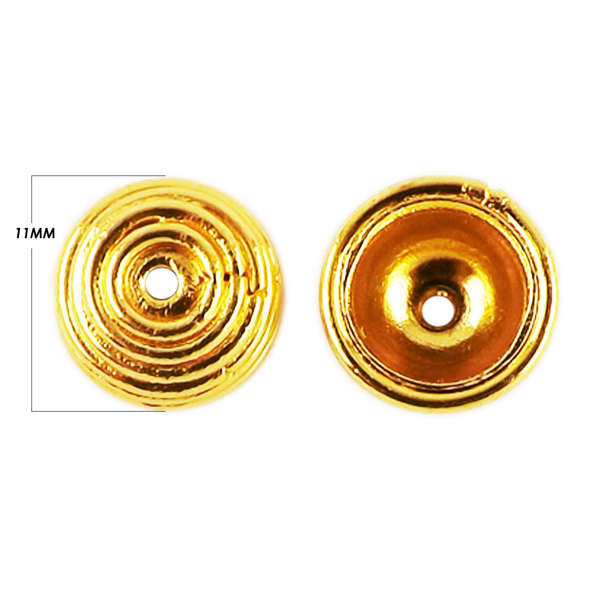 18K Gold Overlay Over Copper round disc bead cap jewelry component with center hole, handcrafted in India
