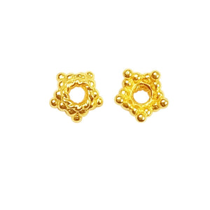 18K Gold Overlay Over Copper decorative floral bead cap jewelry component with center hole, handcrafted in India