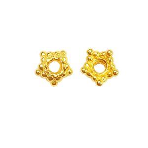 18K Gold Overlay Over Copper decorative floral bead cap jewelry component with center hole, handcrafted in India