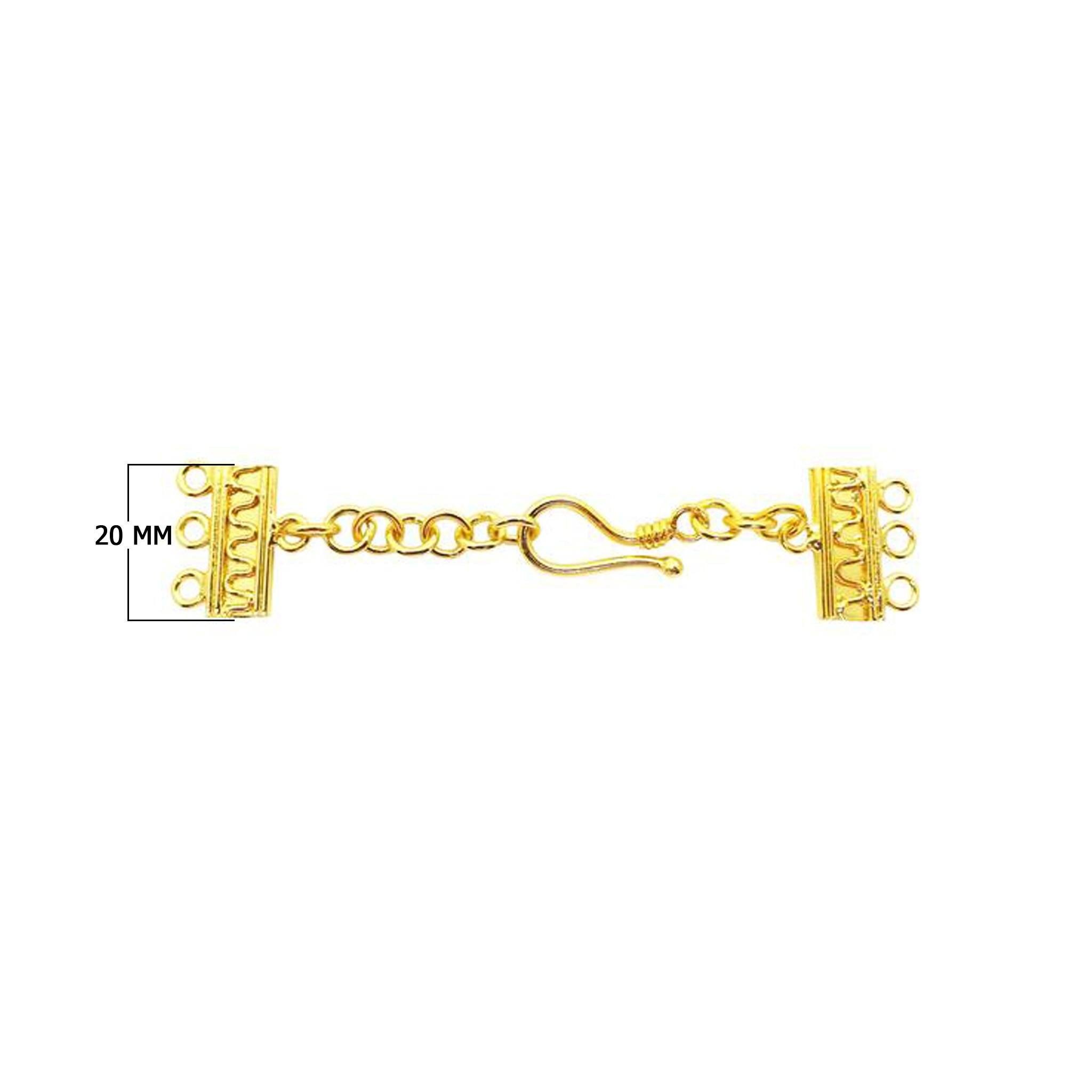 18K Gold Overlay Over Copper three-hole multi-strand jewelry extender with decorative bars and S-hook clasp, handcrafted in India