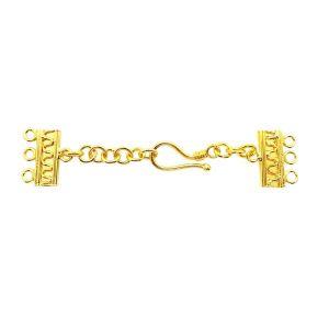 18K Gold Overlay Over Copper three-hole multi-strand jewelry extender with decorative bars and S-hook clasp, handcrafted in India