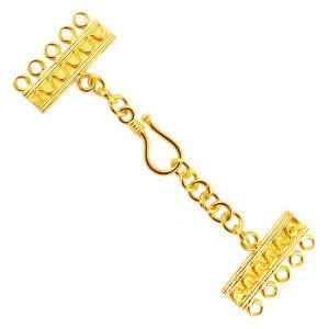 18K Gold Overlay Over Copper five-hole multi-strand jewelry extender with decorative bars and S-hook clasp, handcrafted in India