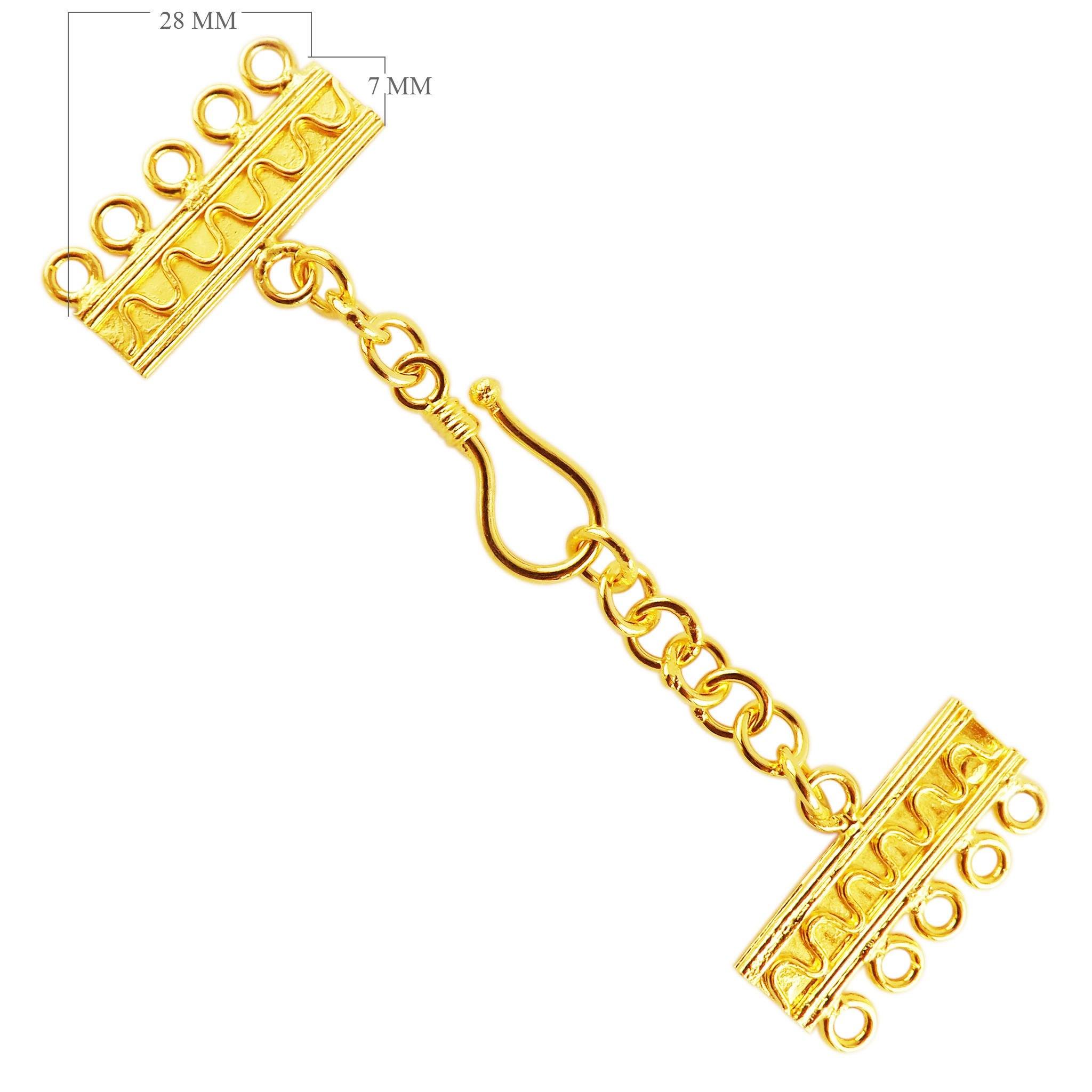 18K Gold Overlay Over Copper five-hole multi-strand jewelry extender with decorative bars and S-hook clasp, handcrafted in India