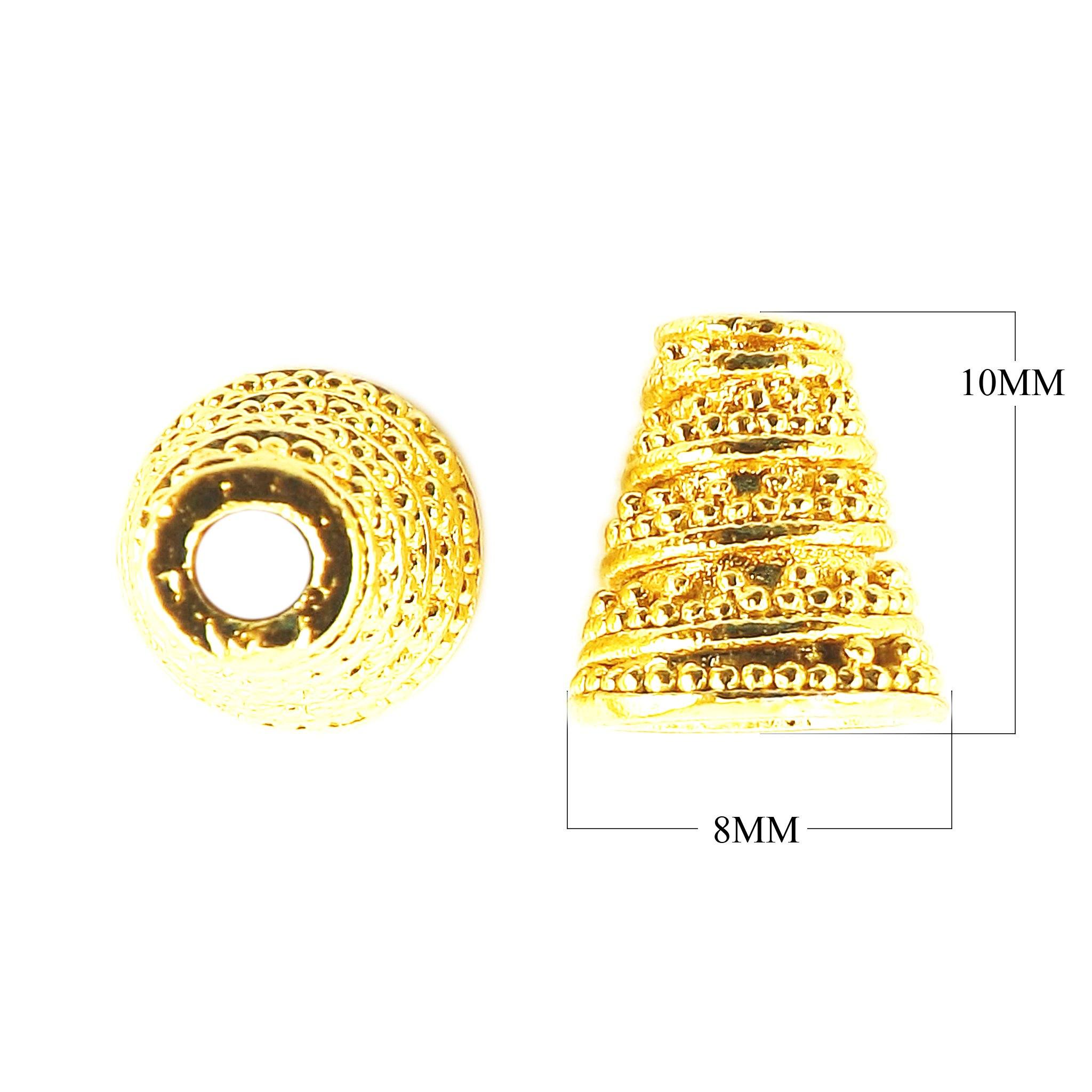 18K Gold Overlay Over Copper twisting granulation motif look cone bead cap crimp and cord tube handcrafted in India