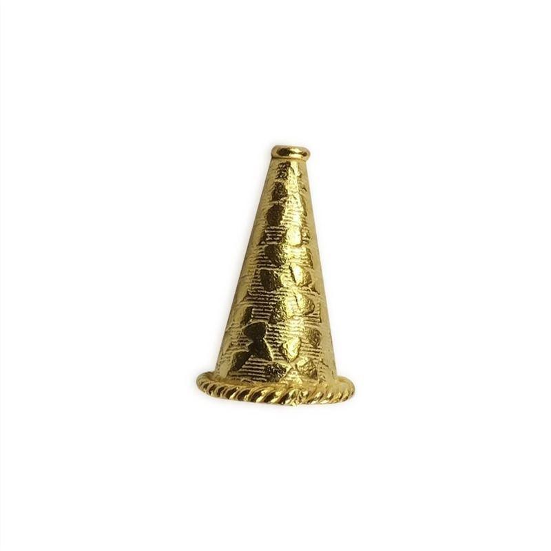 Handcrafted textured tapered cone jewelry component made with 18K Gold Overlay Over Copper, polished gold finish, made in India for wholesale use